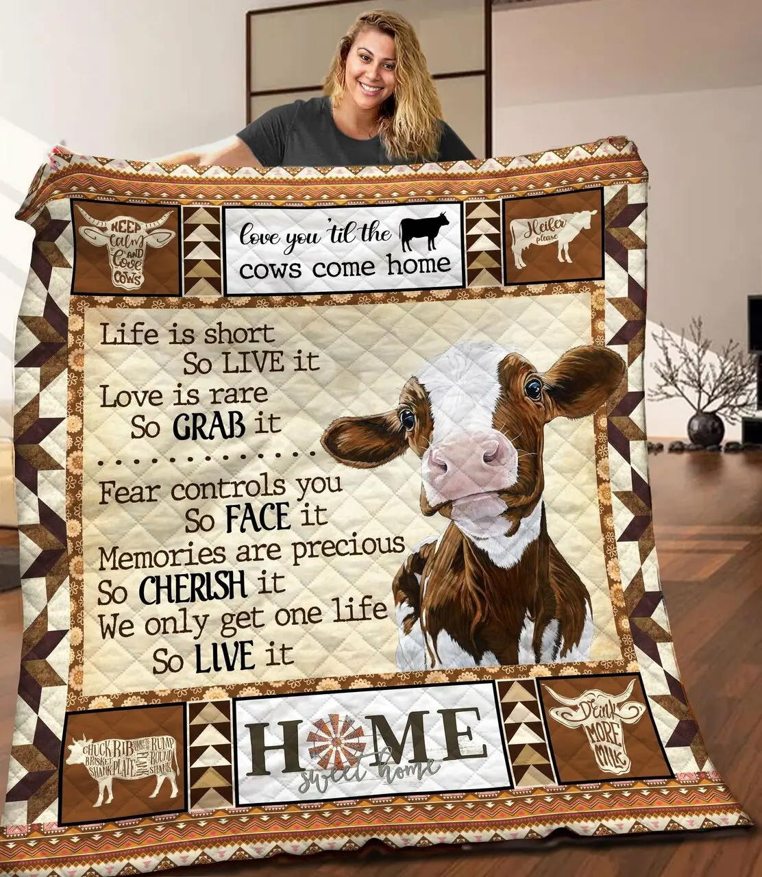 Cow Aaa2610201Ta Quilt Blanket and Home Decor
