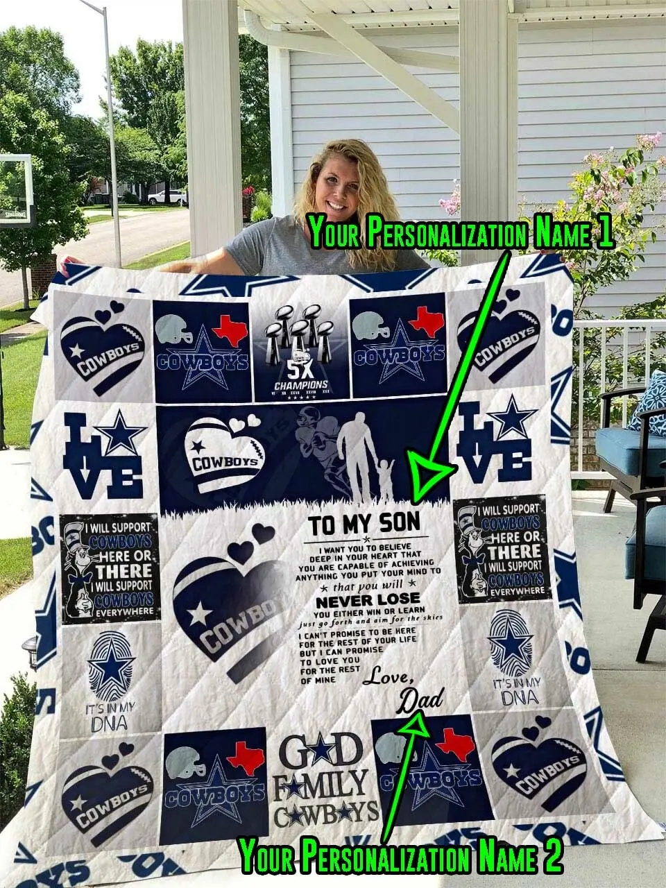 Cowboys Personalized Name Quilt Blanket and Home Decor