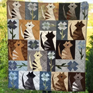 Crazy Cat Flower Pattern TH2509143CL Quilt Blanket and Home Decor