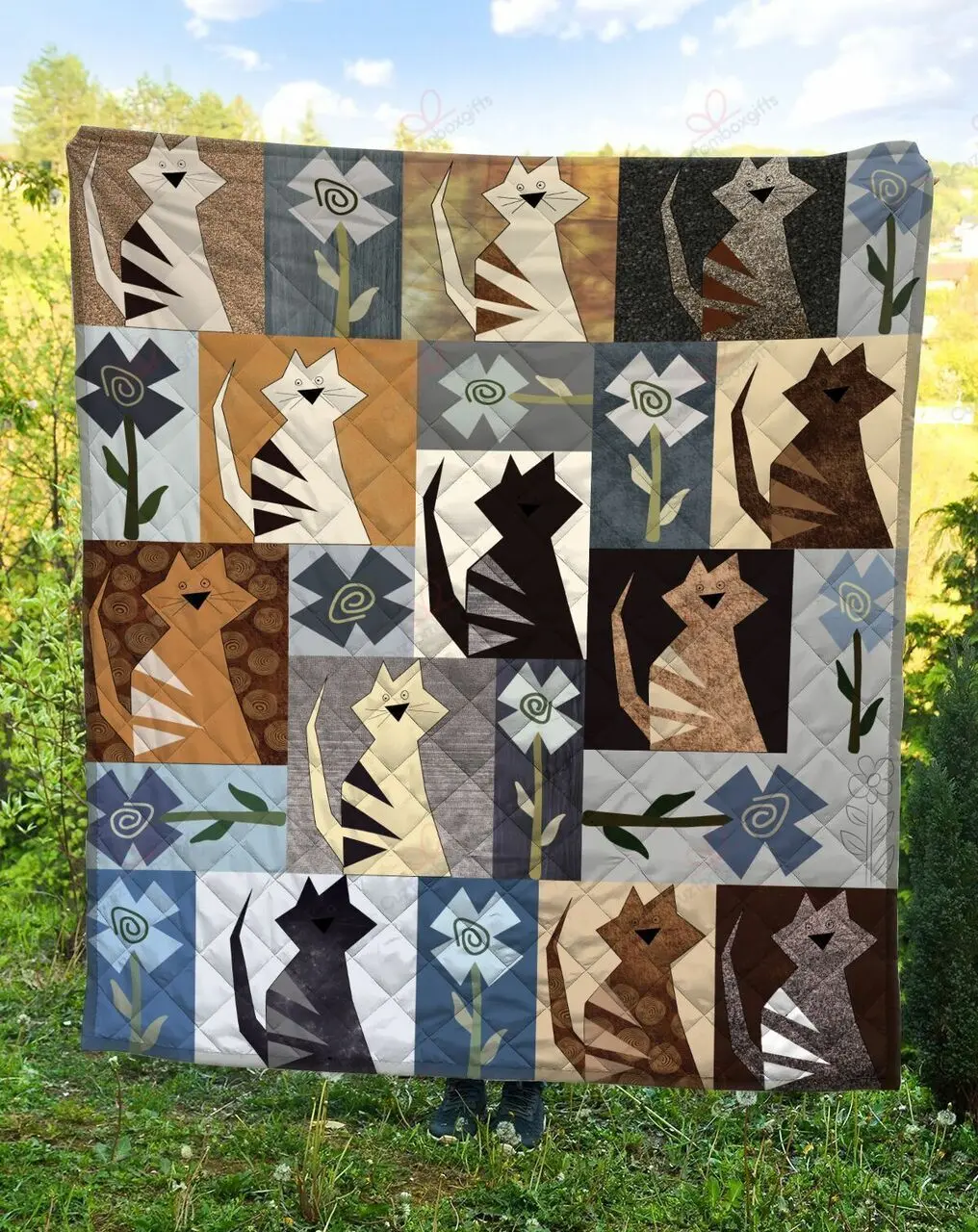 Crazy Cat Flower Pattern TH2509143CL Quilt Blanket and Home Decor