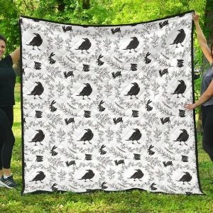 Crows Floral Wreath Rabbit Pattern DHCDHC DT1910 Quilt Blanket and Home Decor