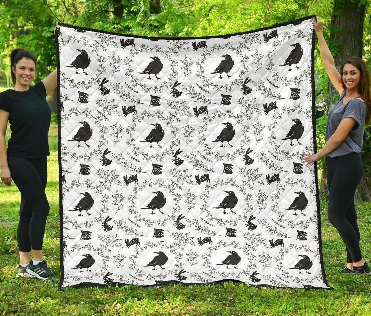 Crows Floral Wreath Rabbit Pattern DHCDHC DT1910 Quilt Blanket and Home Decor
