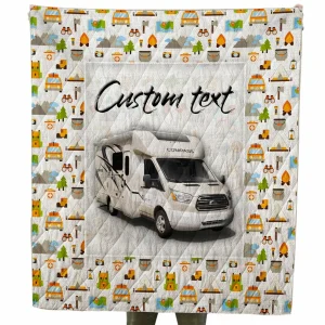 Custom Text Camping Themed Class B Motor Home Quilt For Campers and Home Decor