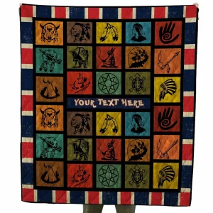Custom Text Native American Symbol Quilt For Native Americans and Home Decor
