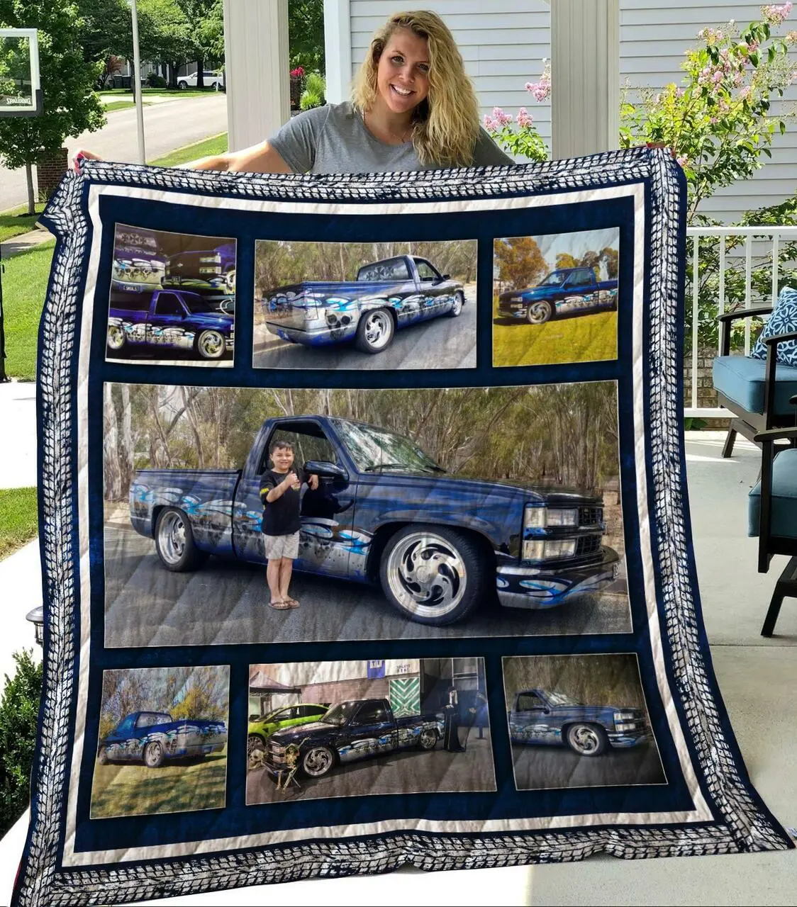 Custom43 Blue Ute Quilt Blanket Quilt and Home Decor