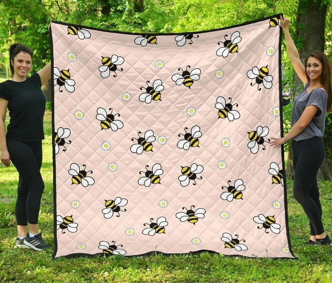 Cute Bee Flower Pattern Pink Background DHCDHC DT1910 Quilt Blanket and Home Decor