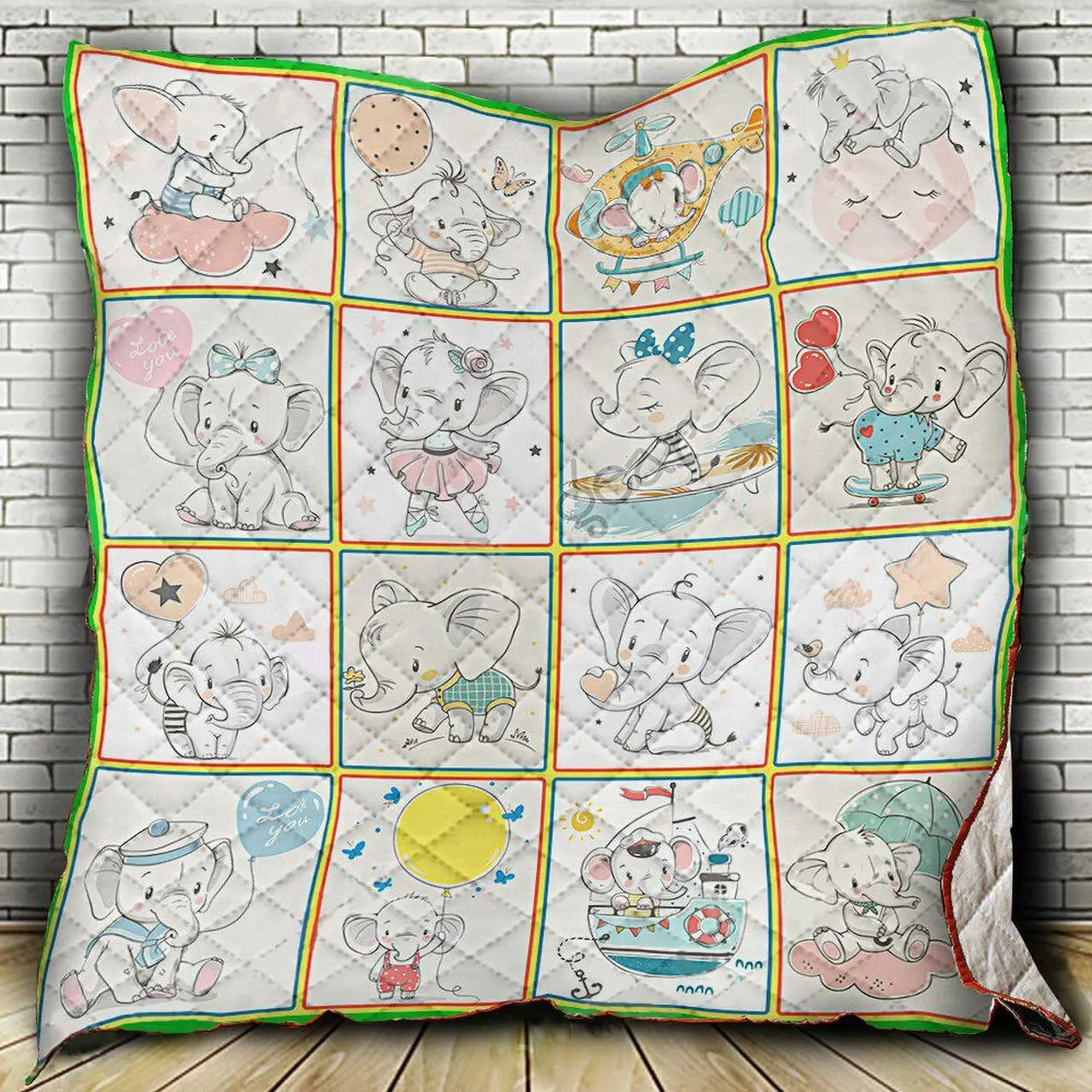 Cute Elephant Quilt M0608-6 Quilt and Home Decor