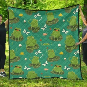 Cute Frog Dragonfly Design Pattern DHCDHC DT1910 Quilt Blanket and Home Decor