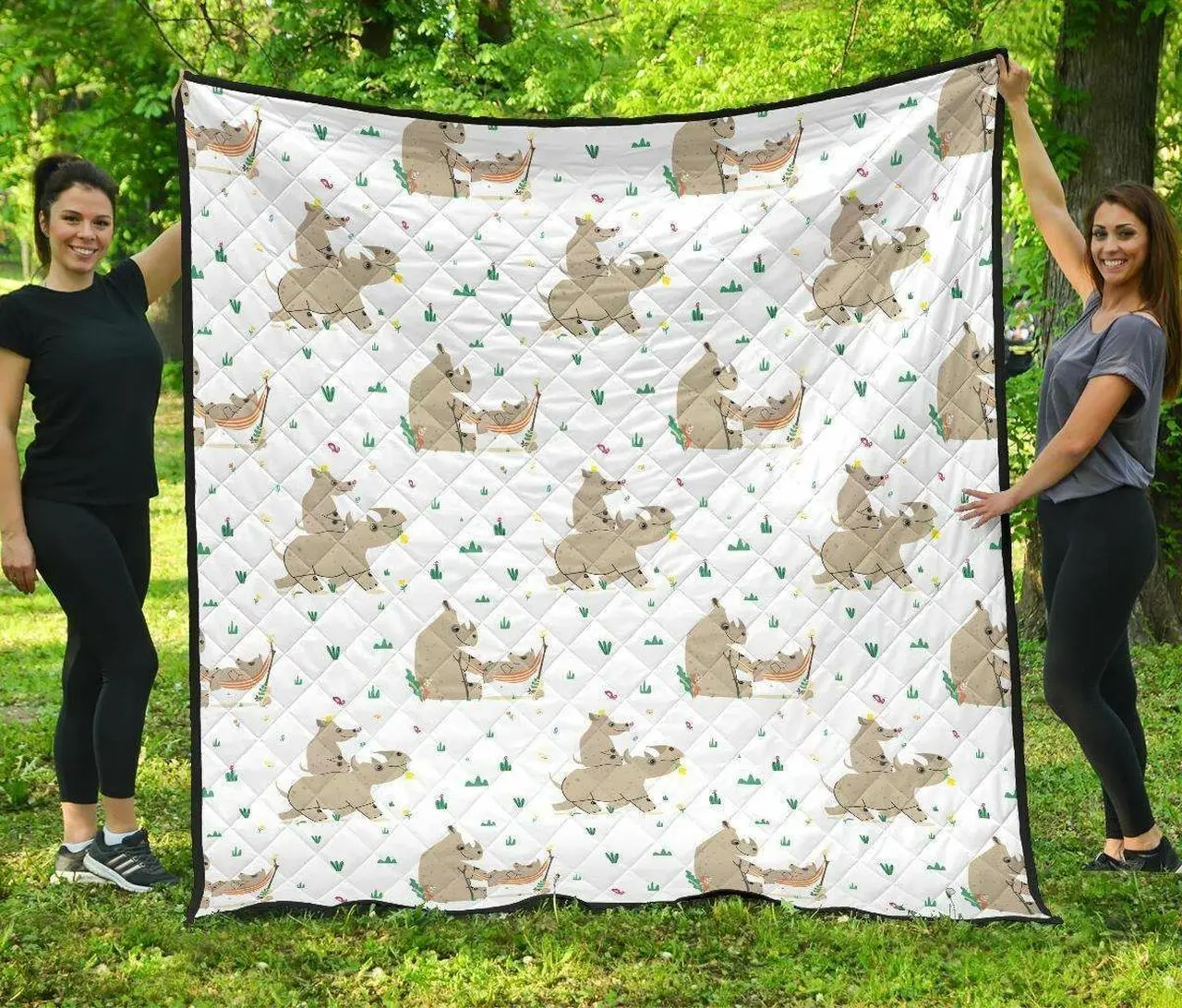 Cute Rhino Pattern Background DHCDHC DT1910 Quilt Blanket and Home Decor