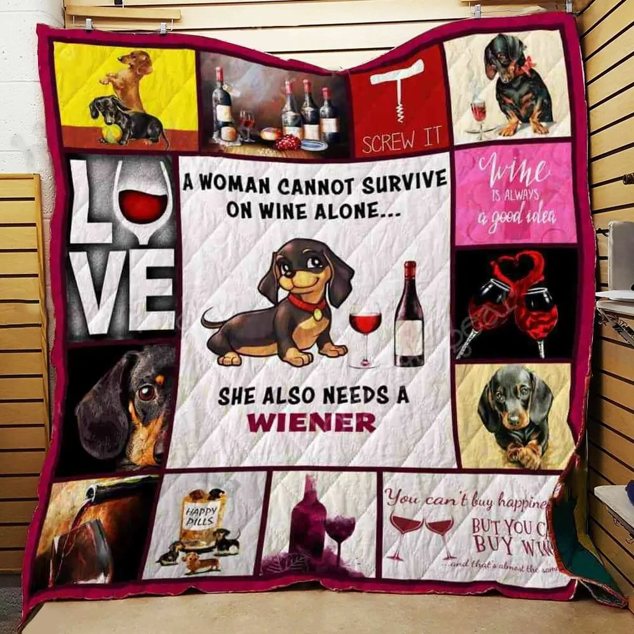 Dachshund And Wine Quilt Blanket ABC07114174 and Home Decor