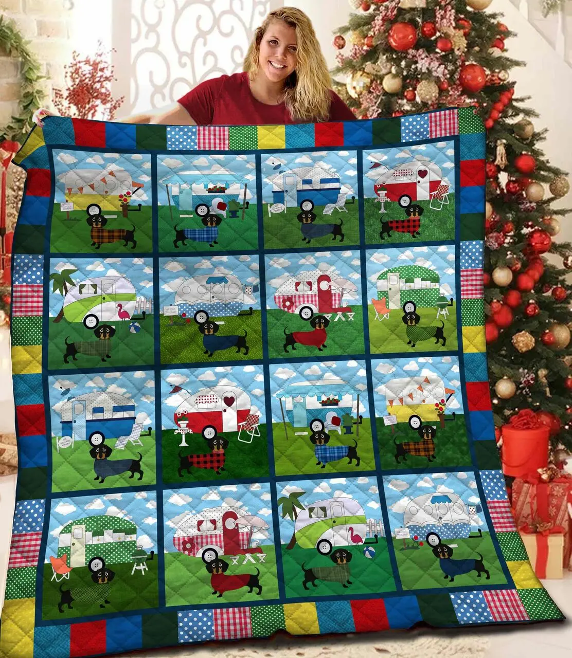 Dachshund Camping Jfj Quilt Ssu and Home Decor