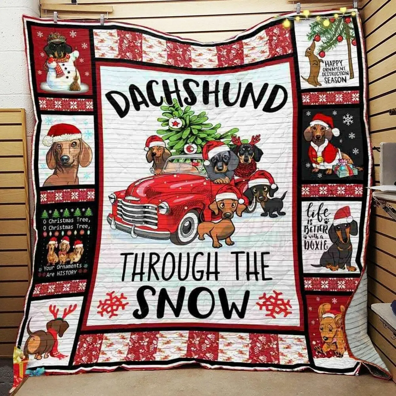 Dachshund Christmas Quilt Blanket ABC07111243 and Home Decor