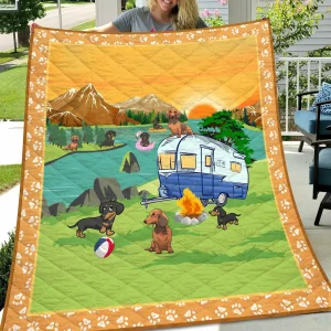 Dachshund Go Camping Quilt Quilt and Home Decor