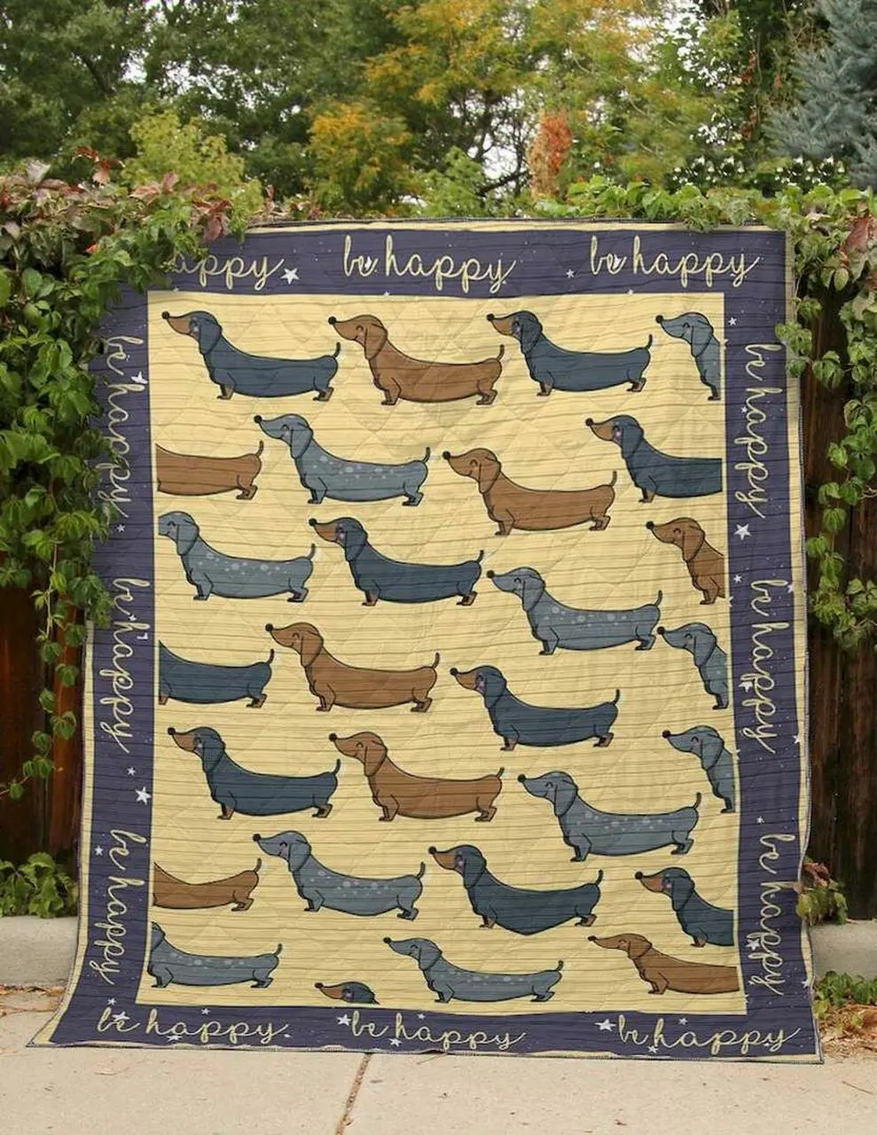 Dachsund Be Happy Clt190638 Quilt Blanket and Home Decor
