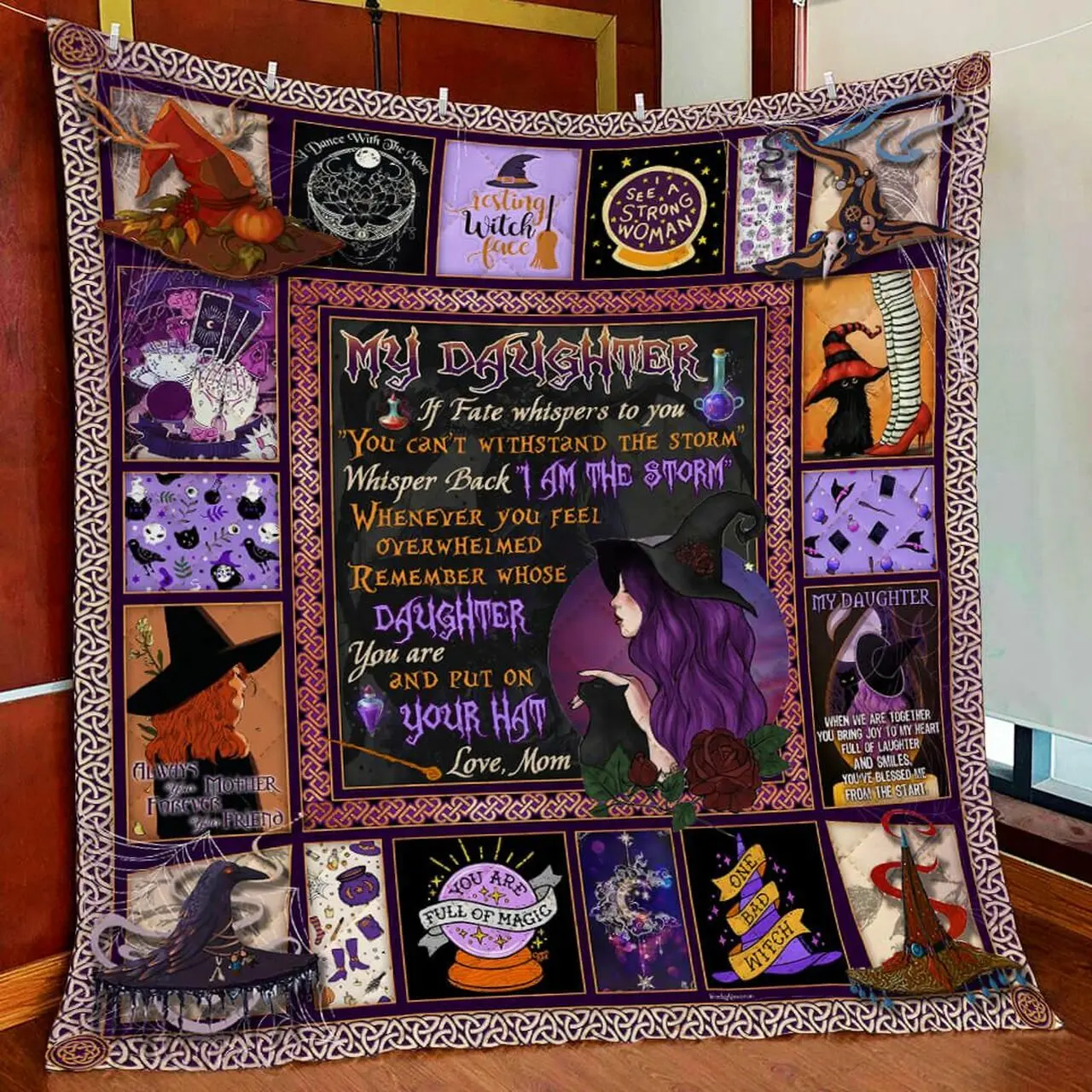 Daughter, Put On Your Hat Witch Quilt Blanket and Home Decor