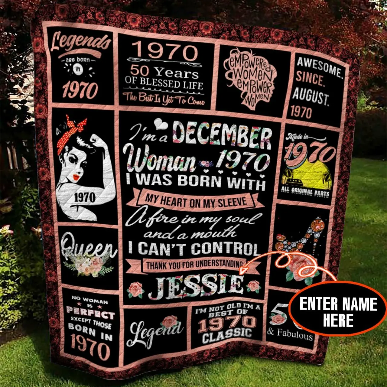 December 1970 Personalized Quilt Blanket Bbb010605Nb and Home Decor
