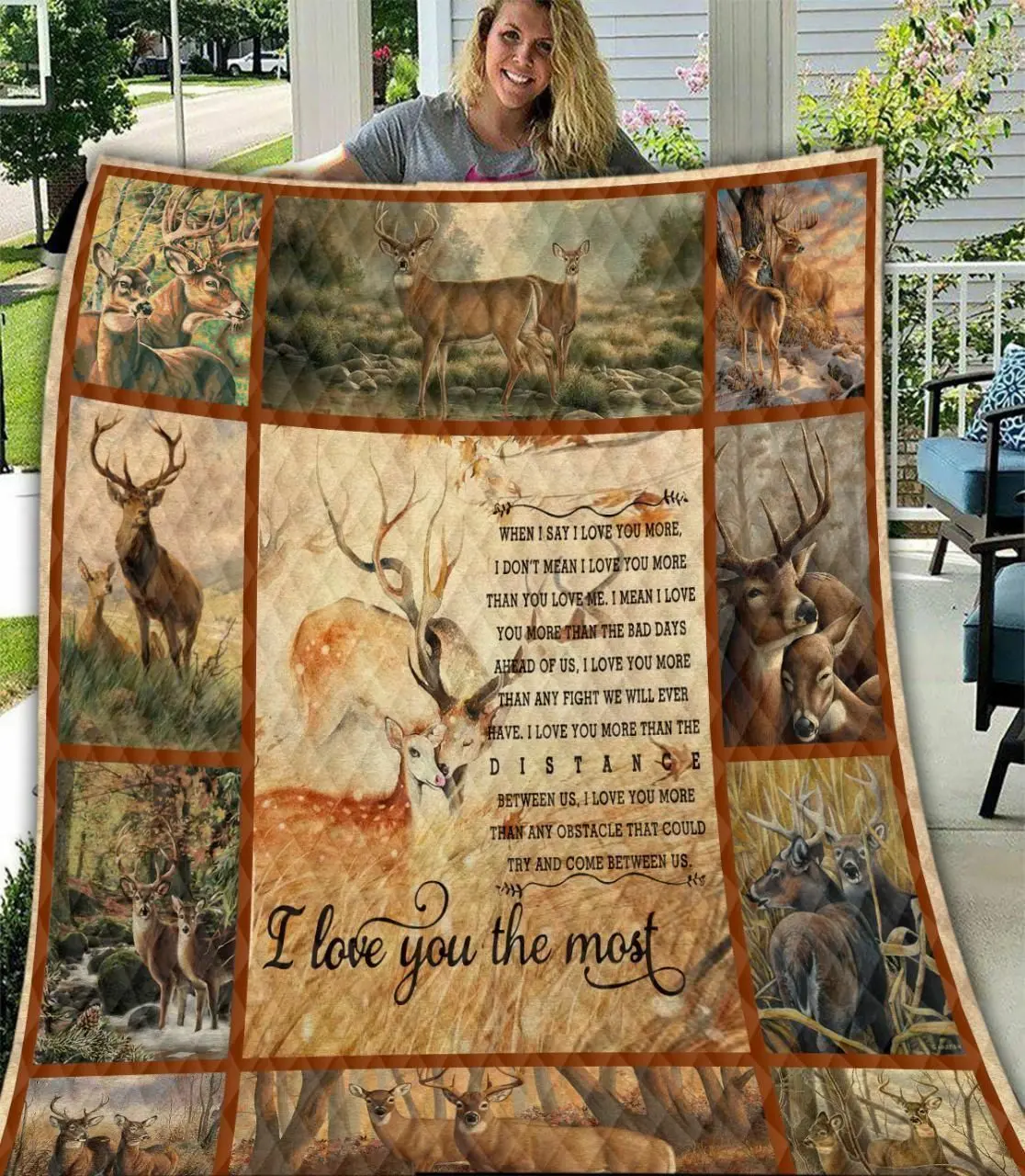 Deer Lets Happier HP12 3D Customized Quilt and Home Decor