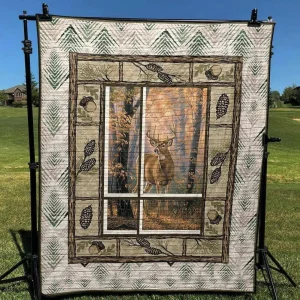 Deer Through The Window Cld180686 Quilt Blanket and Home Decor