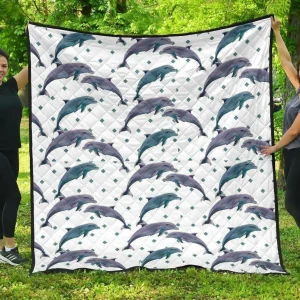Dolphins Pattern Dotted Background DHCDHC DT1910 Quilt Blanket and Home Decor