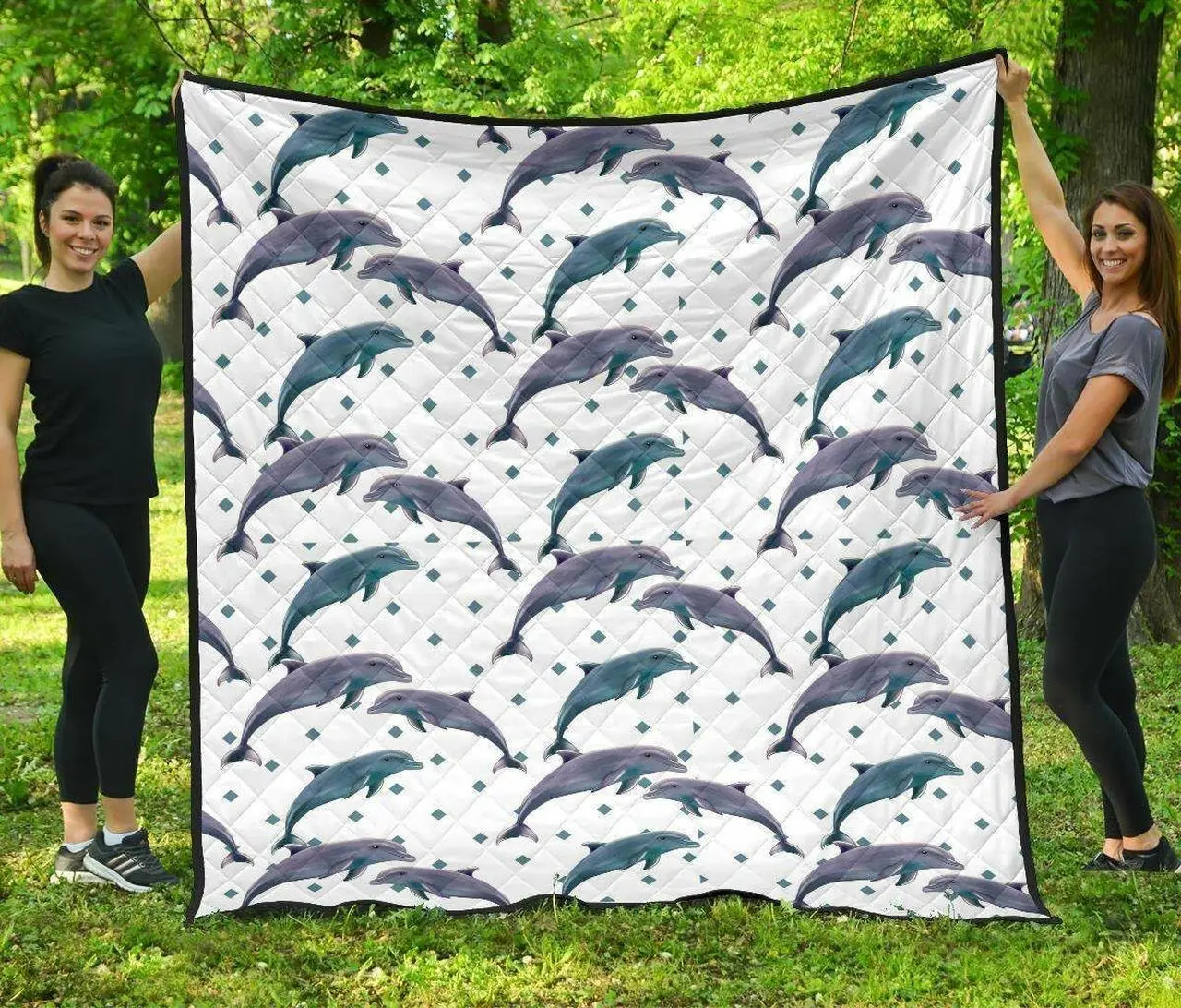 Dolphins Pattern Dotted Background DHCDHC DT1910 Quilt Blanket and Home Decor