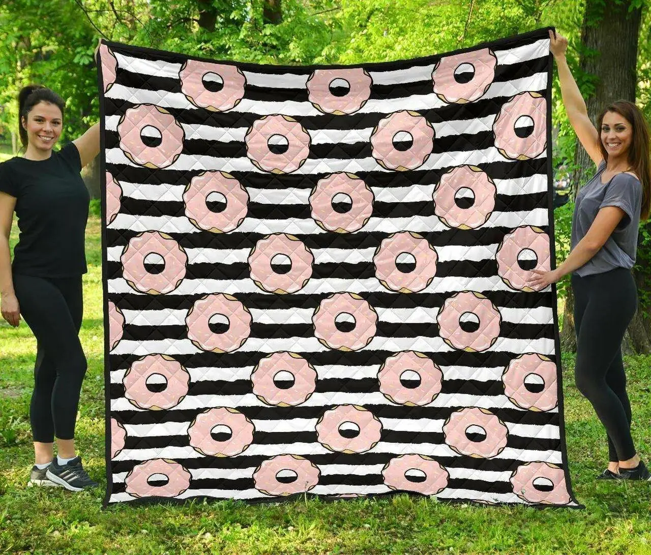 Donuts Pink Icing Striped Pattern DHCDHC DT1910 Quilt Blanket and Home Decor