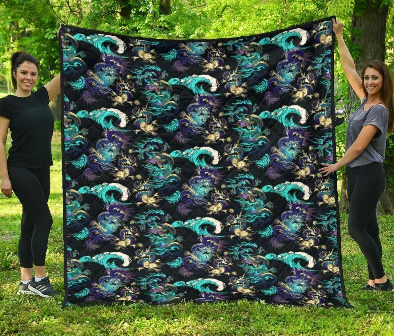 Dragon Sea Wave Pattern DHCDHC DT1910 Quilt Blanket and Home Decor