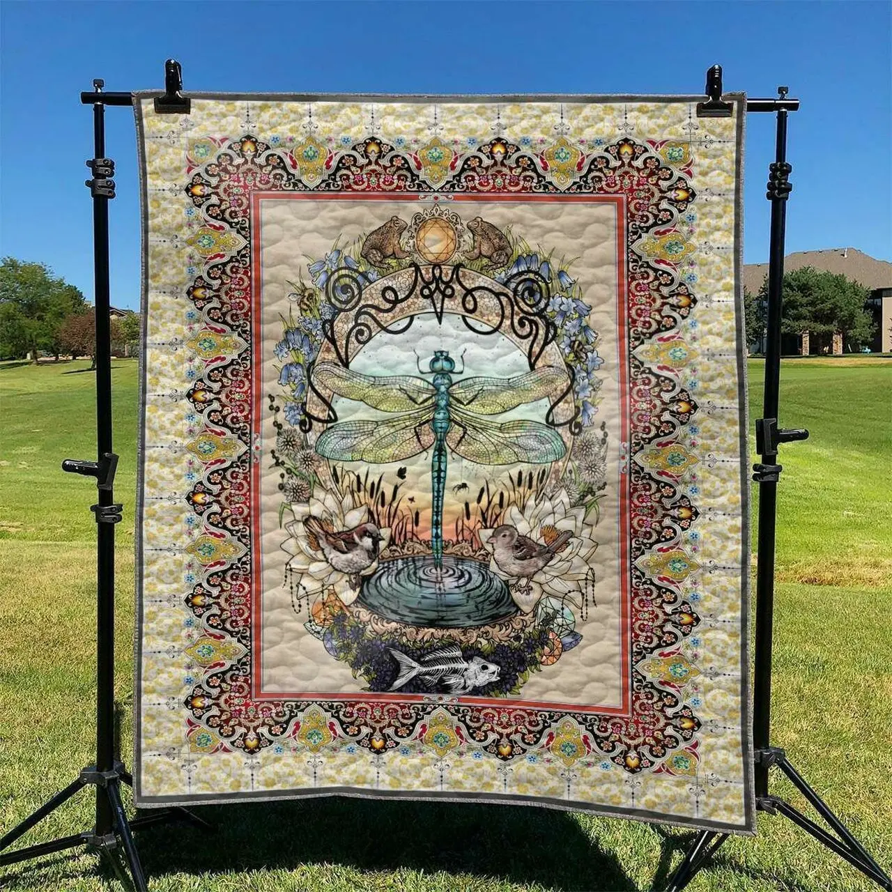 Dragonfly And Lotus DHCCNA0909 Quilt Blanket and Home Decor