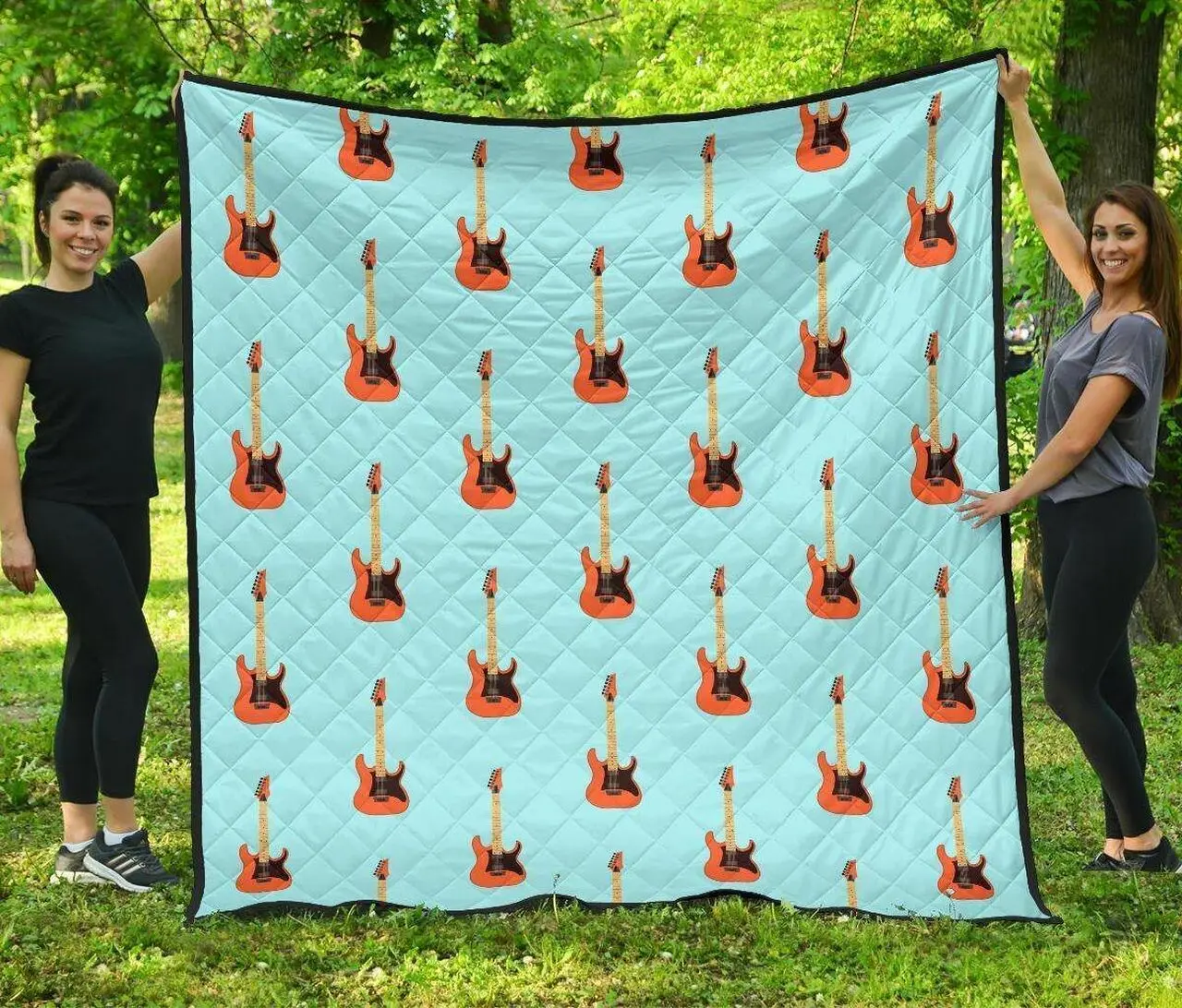 Electric Guitar Pattern Light Blue Background DHCDHC DT1910 Quilt Blanket and Home Decor