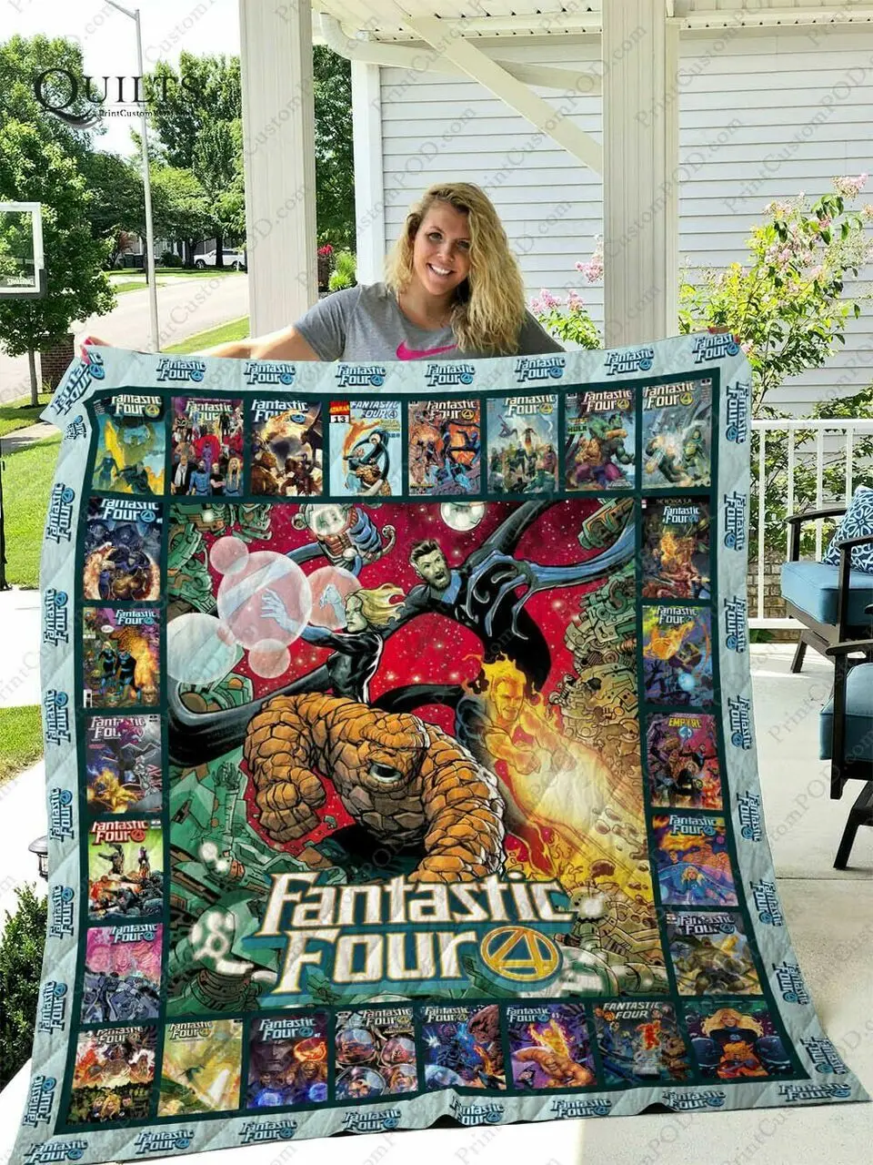 Fantastic Four Comics Quilt Blanket Marvel Comics Mcu Gift Birthday Christmas and Home Decor