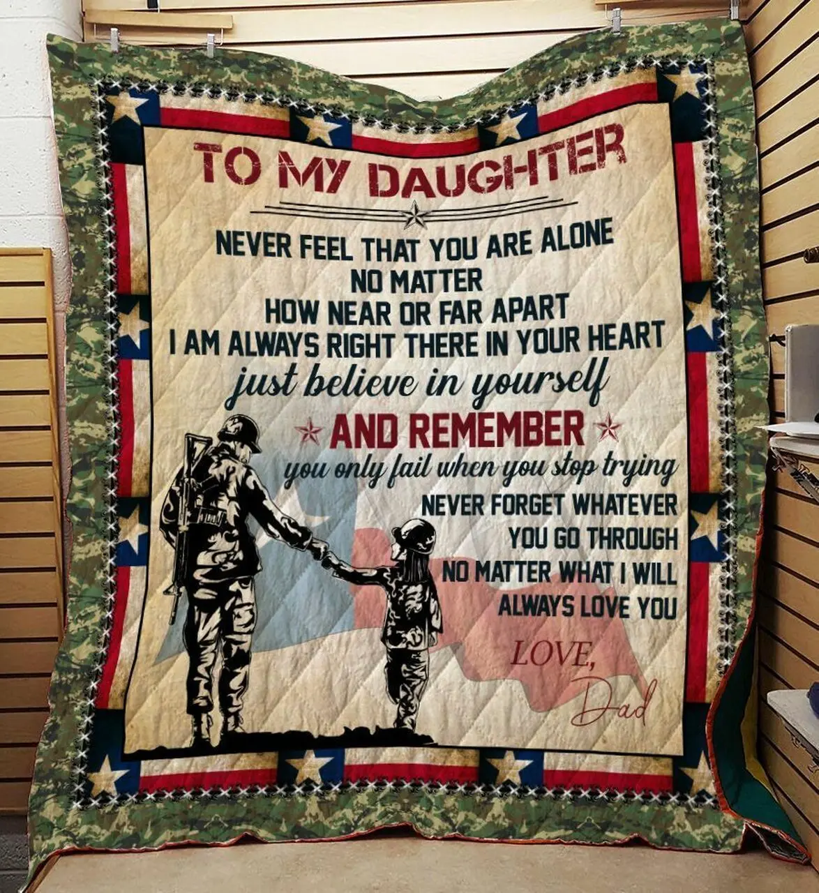 Father Soldier And Daughter Texas Quilt and Home Decor