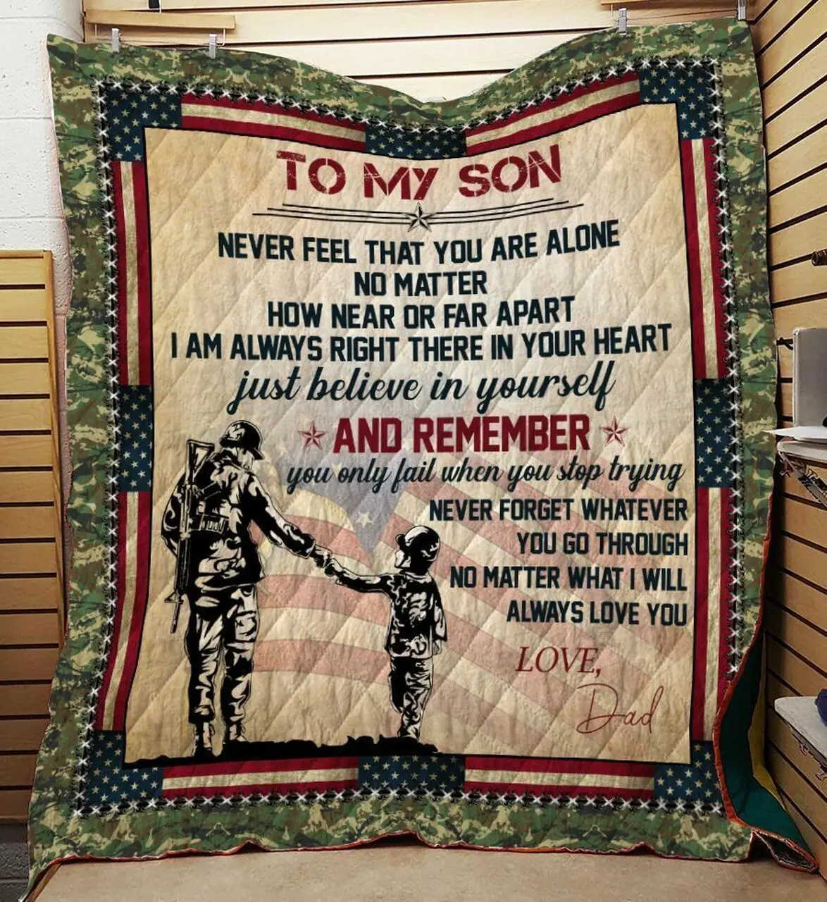 Father Soldier And Son America Quilt and Home Decor