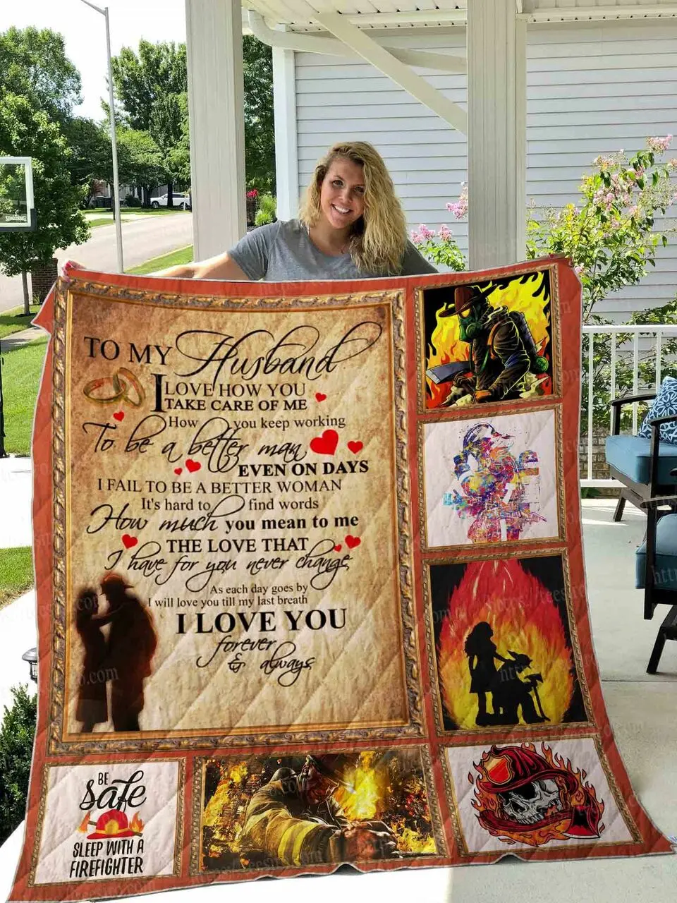 Firefighter Husband Quilt Blanket Dhc1501436Vt and Home Decor