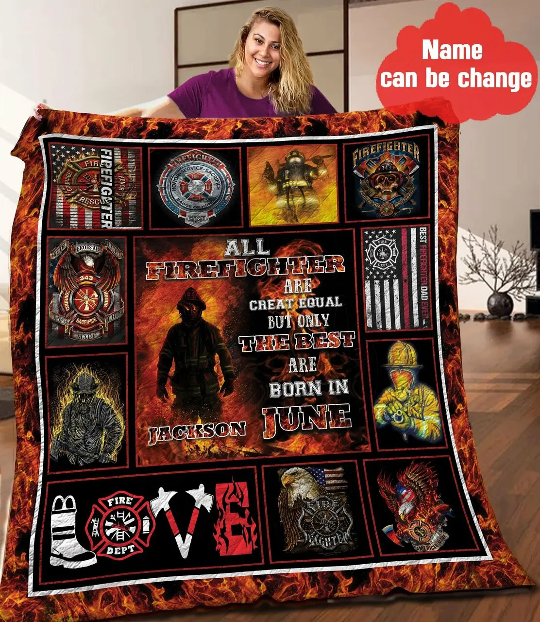 Firefighter Personalized Quilt Blanket Hhh300511Na and Home Decor