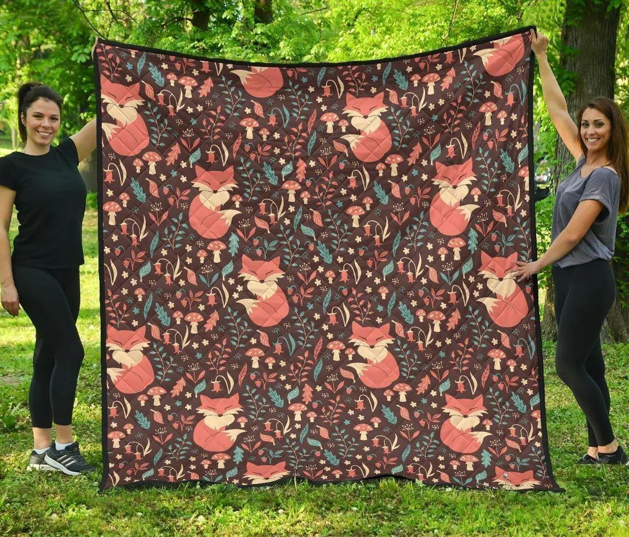 Fox Leaves Mushroom Pattern DHCDHC DT1910 Quilt Blanket and Home Decor
