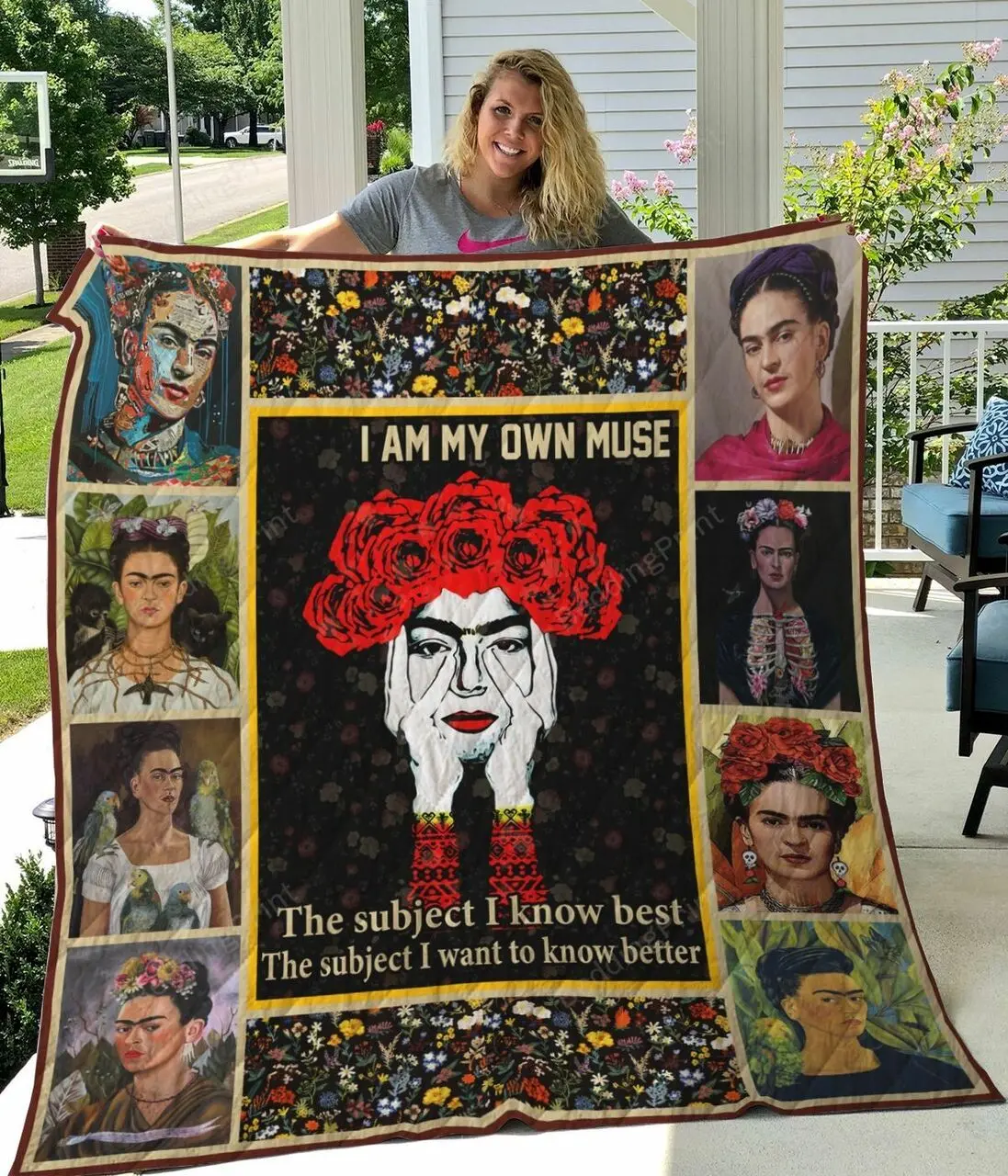 Frida Kahlo Quilt Blanket and Home Decor