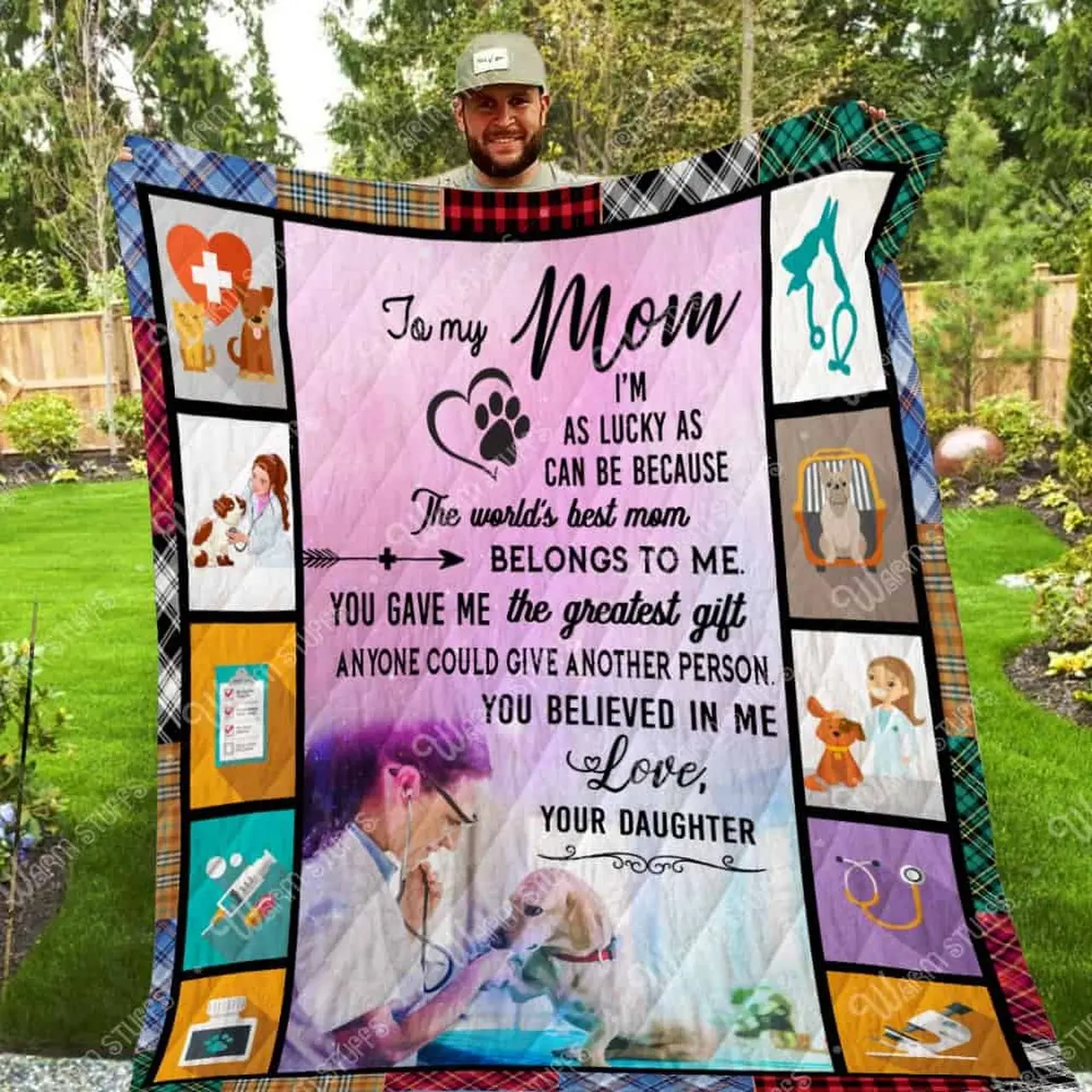 From Daughter, My Mom Saving Animals Washable Quilt P68 and Home Decor