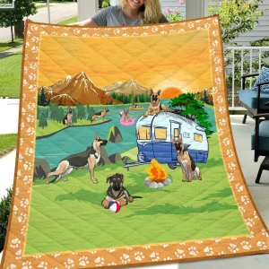 German Shepherd Go Camping Quilt Quilt and Home Decor