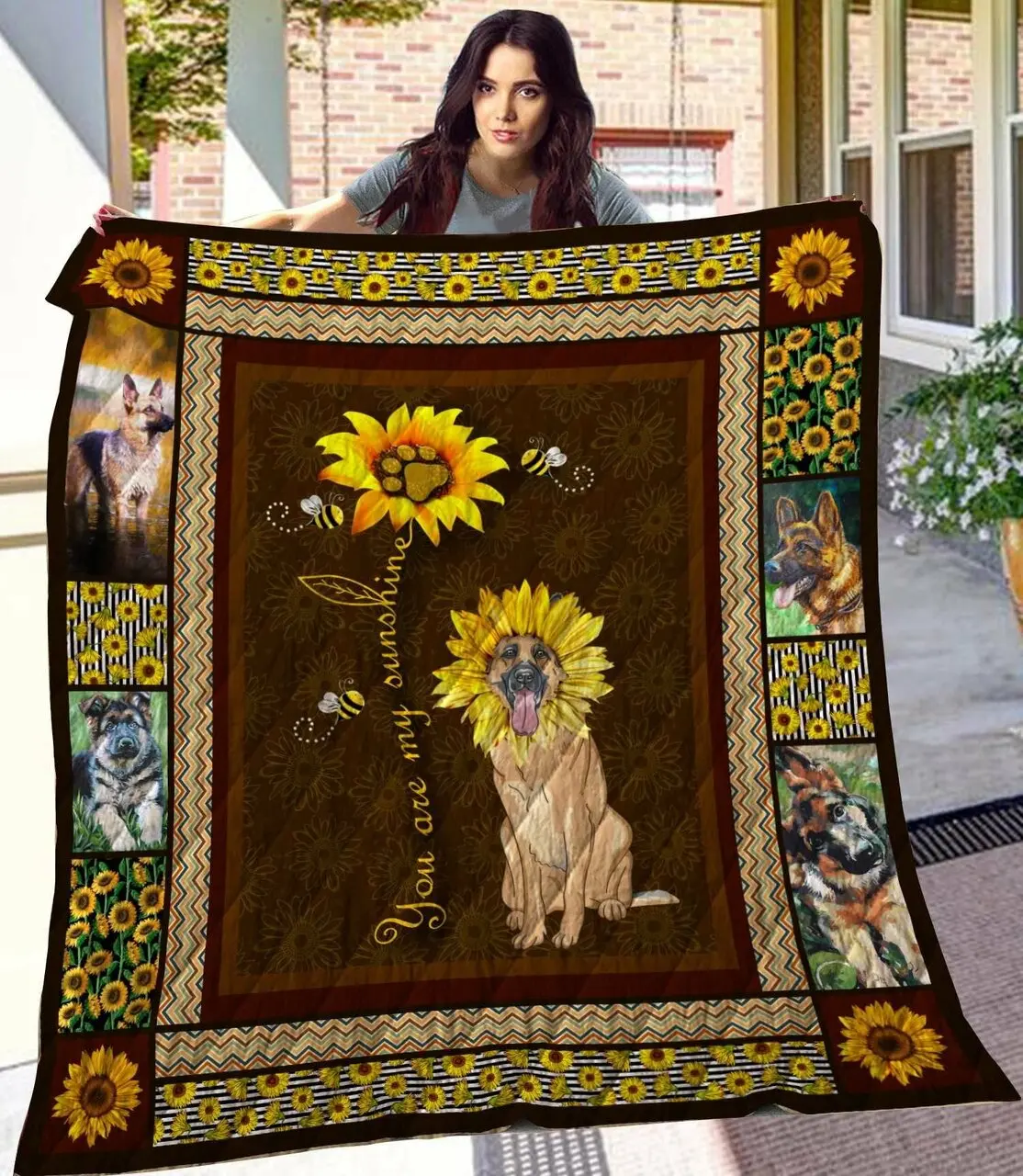 German Shepherd Sun Flower Quilt Ibz and Home Decor