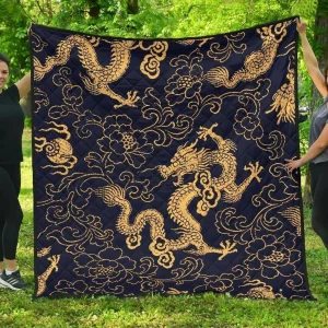 Gold Dragon Pattern DHCDHC DT1910 Quilt Blanket and Home Decor