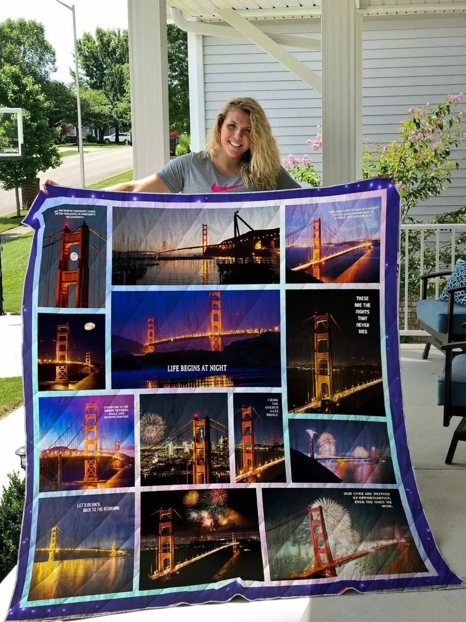 Golden Gate Bridge At Night Quilt Blanket and Home Decor