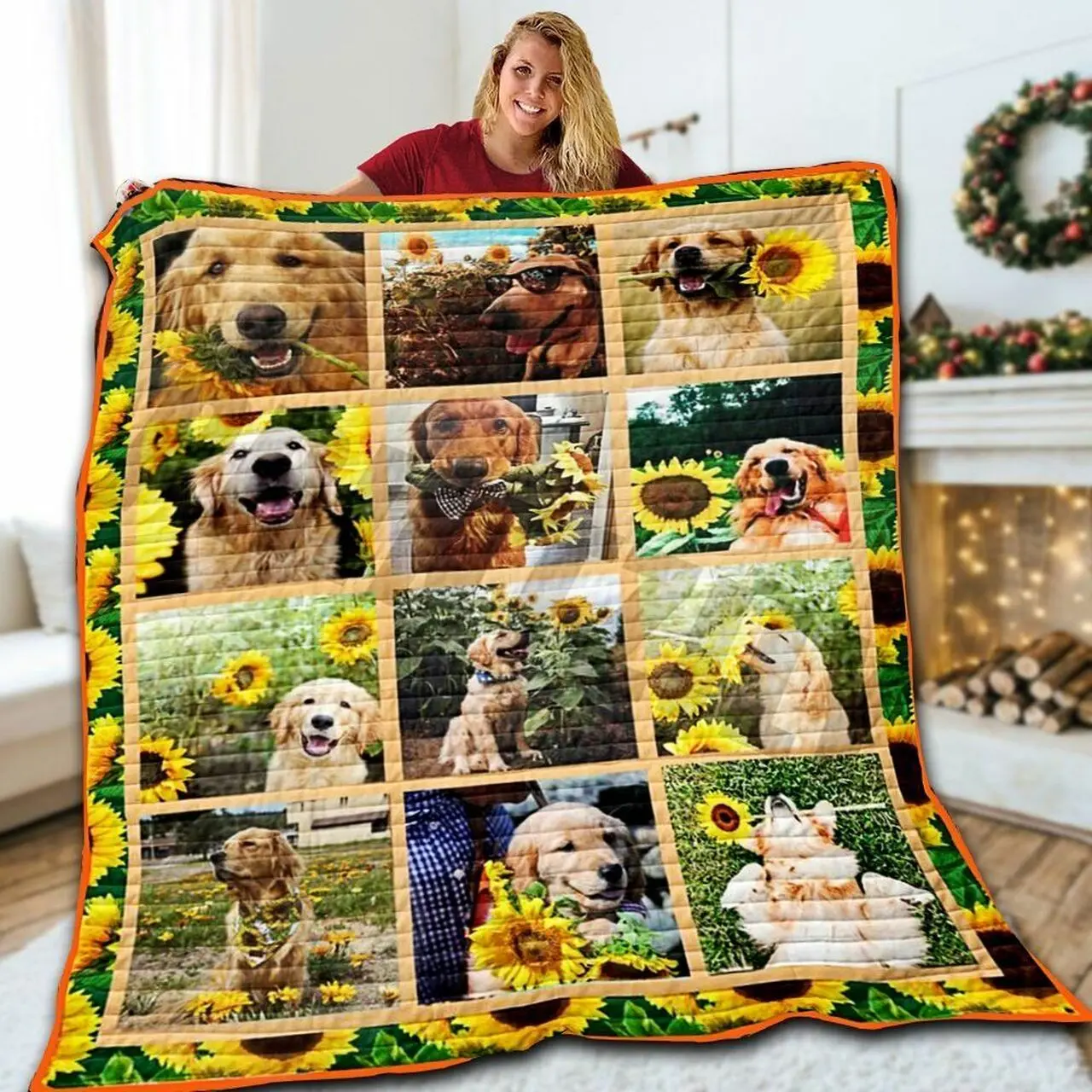 Golden Retriever SF 3D Customized Quilt and Home Decor