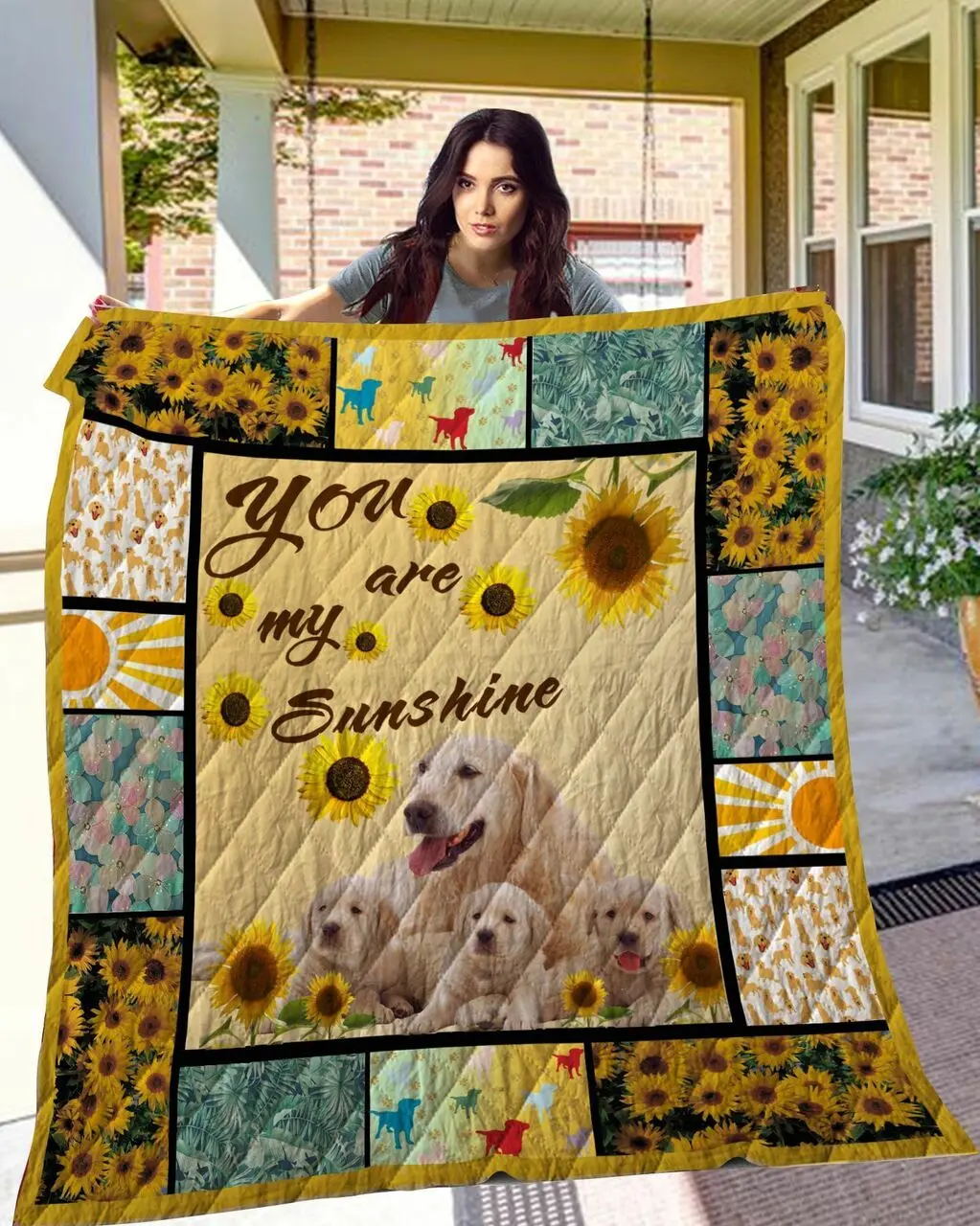 Golden Retriever Sunflower Quilt Blanket and Home Decor