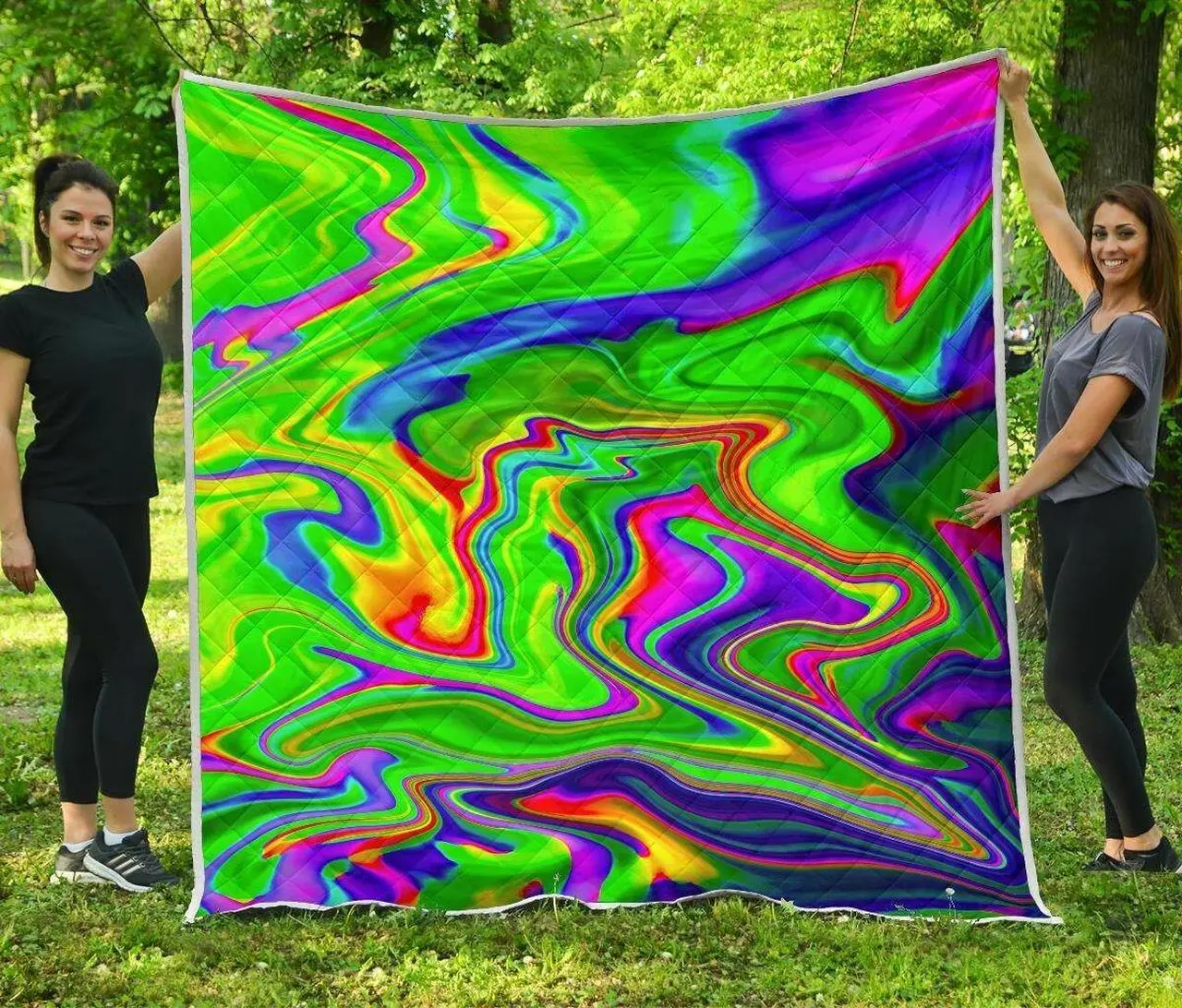 Green Abstract Liquid Trippy Cl17100295Mdq Quilt Blanket and Home Decor