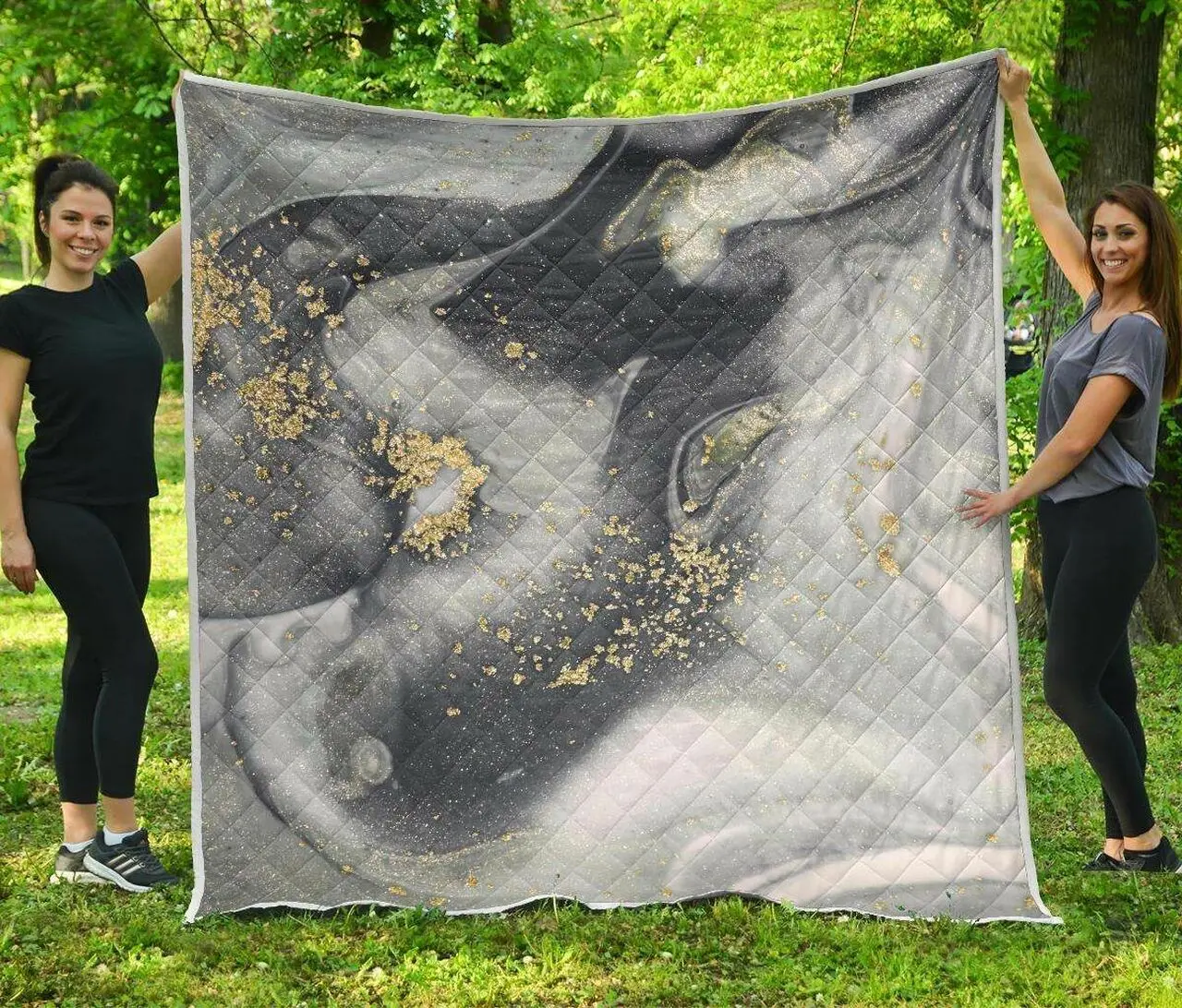 Grey Gold Liquid Marble Cl17100321Mdq Quilt Blanket and Home Decor