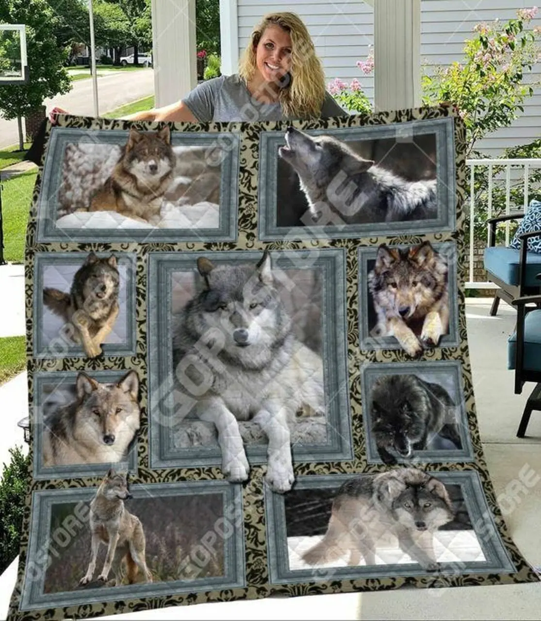 Grey Wolf Quilt Blanket and Home Decor