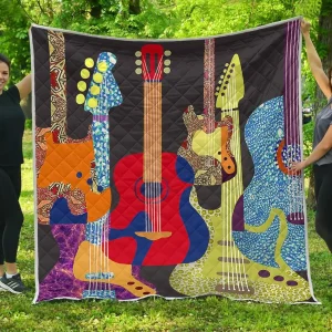 Guitar While Premium Quilt Blanket Quilt and Home Decor
