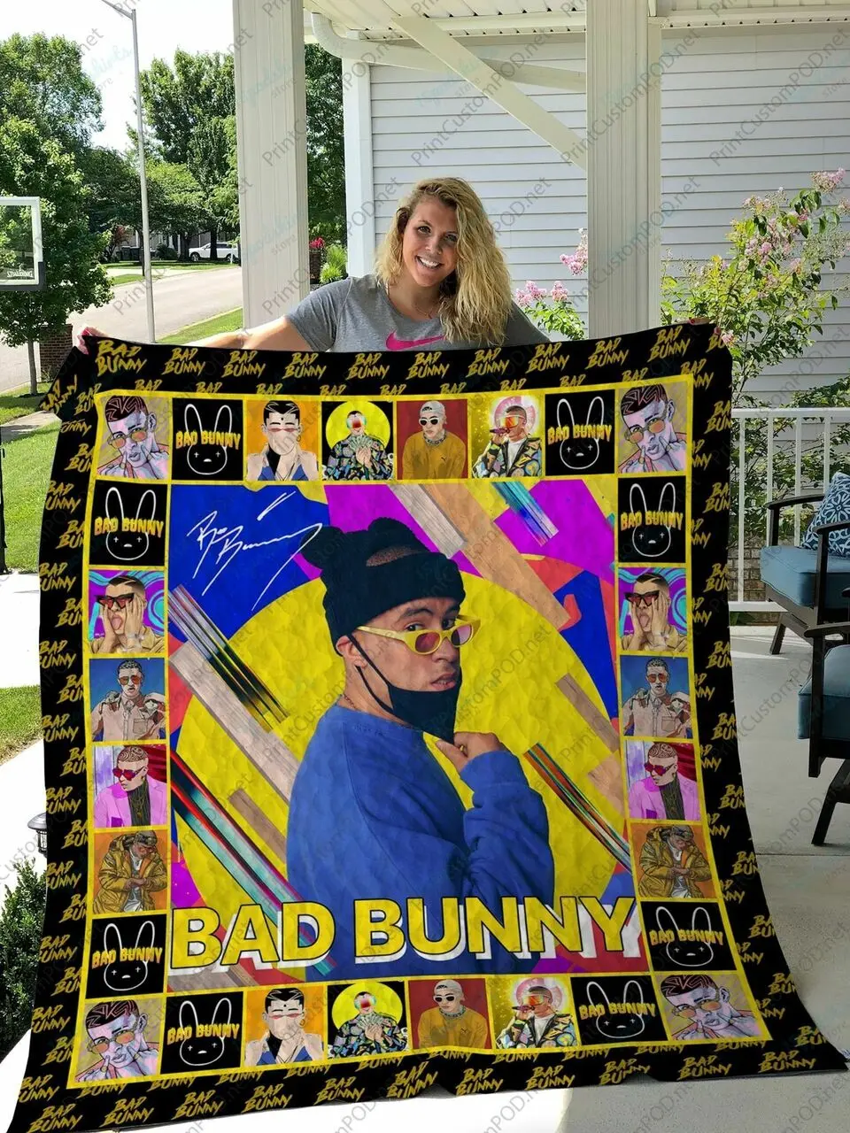 H Bad Bunny Quilt Blanket Ver 5 and Home Decor