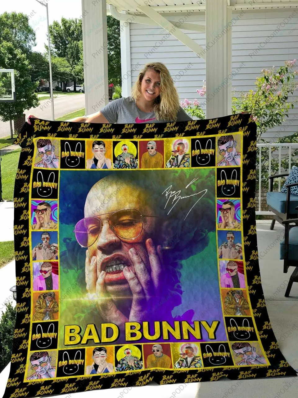 H Bad Bunny Quilt Blanket Ver 6 and Home Decor