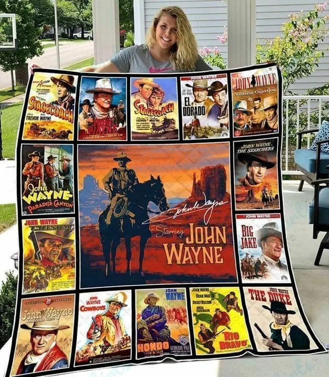 H John Wayne Quilt Blanket and Home Decor