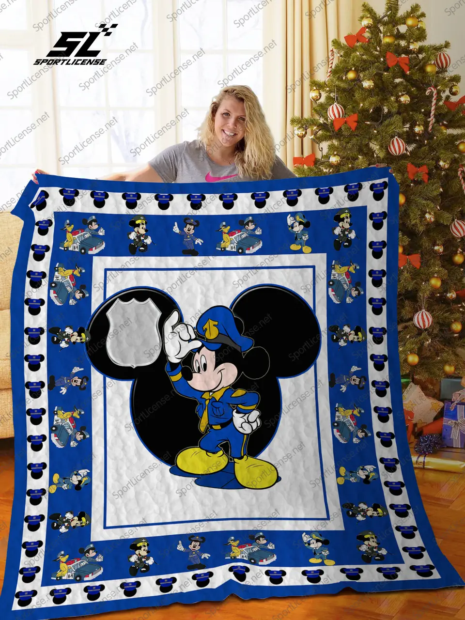 H – Mickey Mouse Police Quilt Blanket and Home Decor